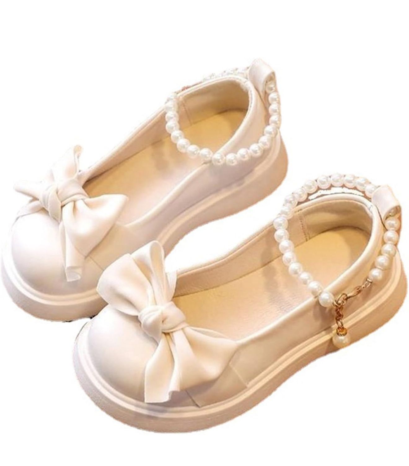 Girls Mary Jane Shoes with Pearls Bow Flower Girl Shoes Toddler Dress Shoes for School Party Wedding Shoes