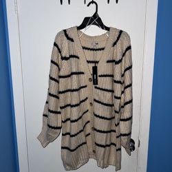 Cozy Stripes Plus Size Knit Cardigan
