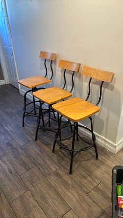 Set of 3 Industrial Bar Stools with Backs