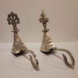2 Pewter Christmas Stocking Hanger Holders 8"