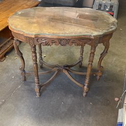 Antique Entry Table With Beveled Glass Top