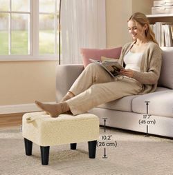 Boucle Footstool Ottoman | Cream Sherpa | Black Legs | 18.9” Wide