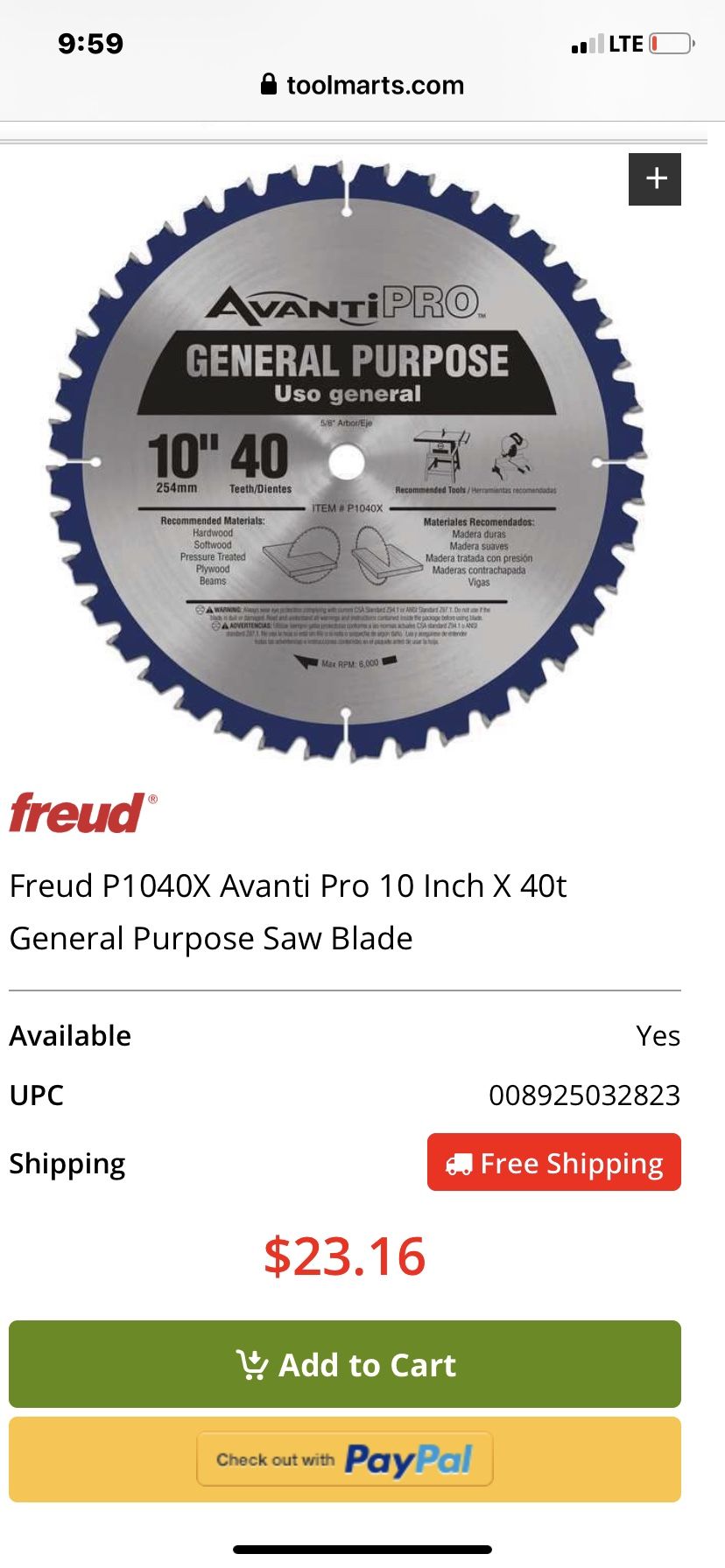 10” blade avantipro and de Walt