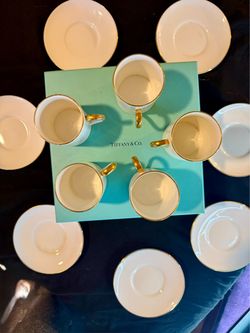 Vintage  TIFFANY & CO Camden Hall Fine English Bone China Demitasse Espresso Set Box 12P⁠