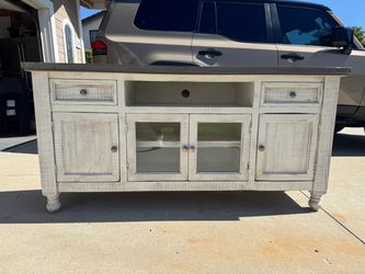 Rustic White Wood TV Console Cabinet