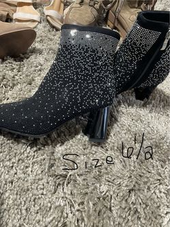 Black Rhinestone Ankle Boots Size 6.5