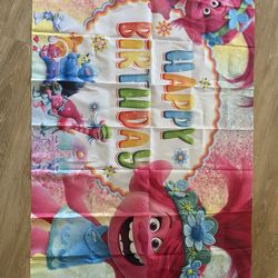 Trolls Banner Happy Birthday
