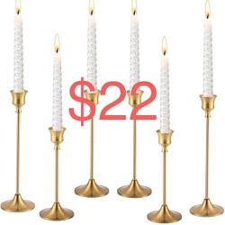 Candlestick Holders, 6Pcs Metal Taper Candle Holders, Heavy Brass Gold Candle Stick Holders Set for Table Centerpiece Mantel Party Wedding Christmas H