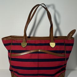 Lauren Ralph Lauren • Striped Canvas Nautical Tote Bag • Red Blue