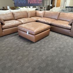 Camel Leather Cloud Sectional 
