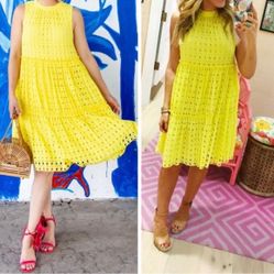 Lilly Pulitzer Indira Swing Dress Halter Lemon Eyelet Short Size M 