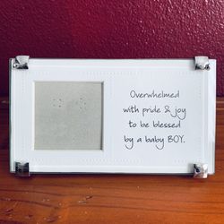 Mud Pie New Baby Boy Silver Clip Glass Picture Frame 6.5 x 3.5 inches with Stand