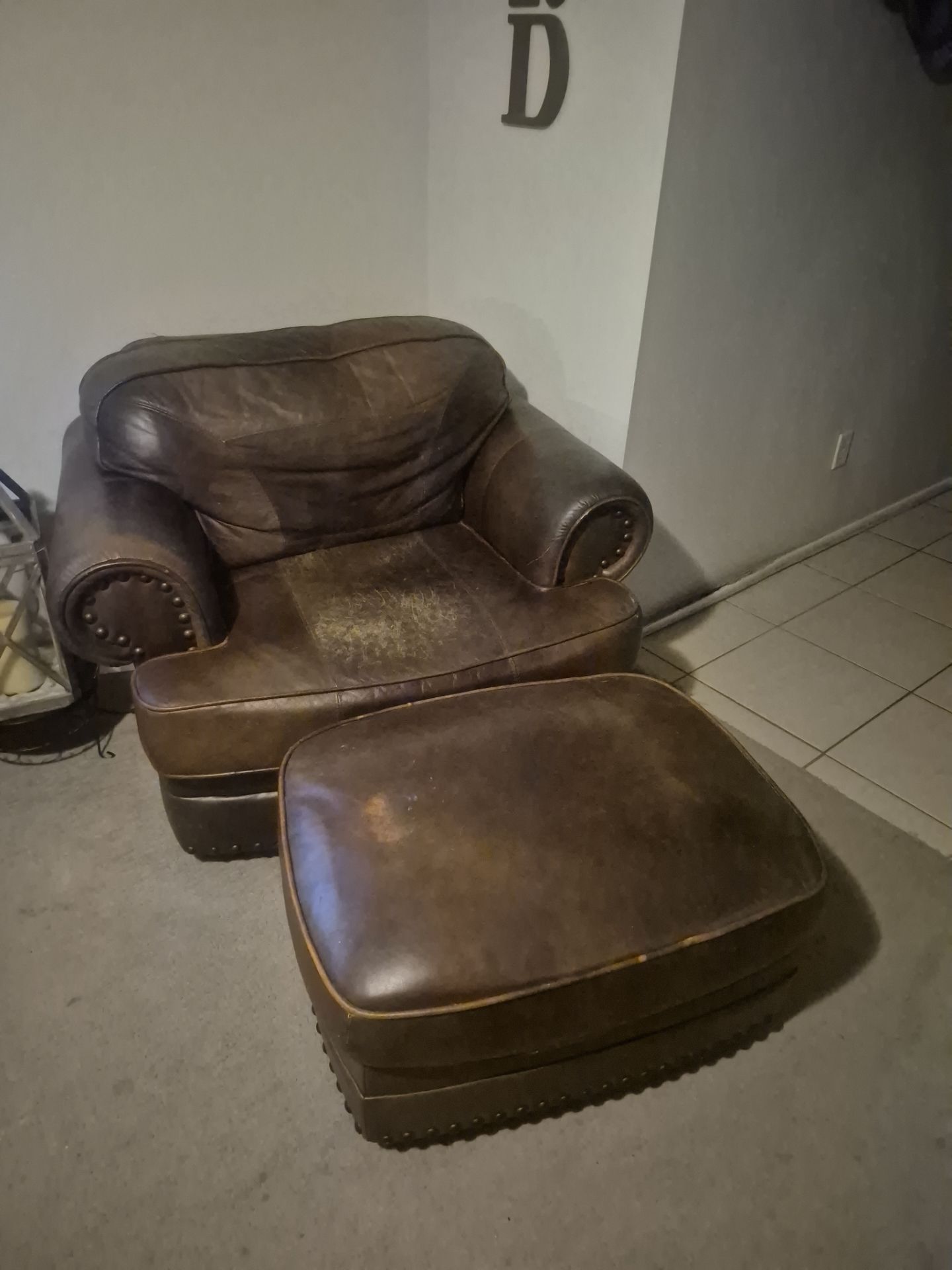 Leather chair & ottoman