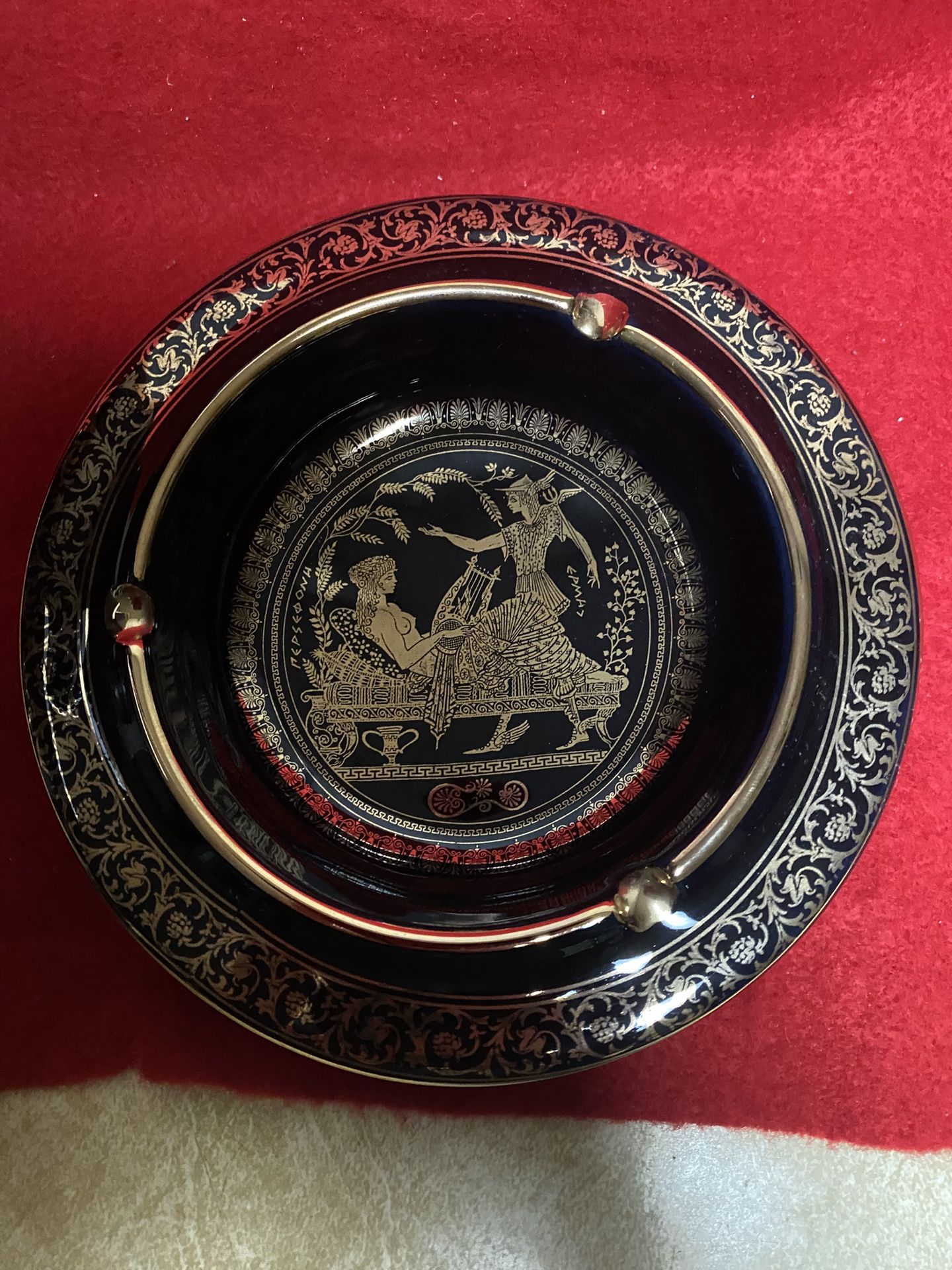 6 Inch 24k Black & Gold Handmade In Greece Imported From Greece Greek Ceramic Ashtray