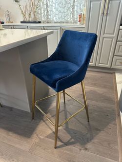 Set of 4 Navy Blue Velvet Bar Stool Gold Legs
