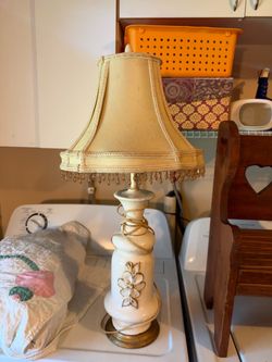 Vintage Mid Century Modern Ceramic TALL DESK Table LAMP Unique Floral Gold