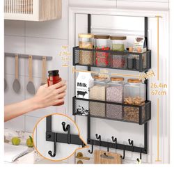 Over The Door Hooks Organizer, Over The Door Towel Rack Hanger with Mesh Basket, Over The Door Coat Rack Storage, Over Door Hanger Hooks for Hanging, 