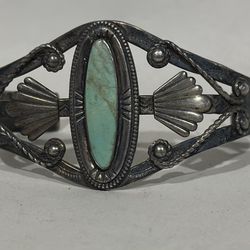 Vintage Bell Sterling Turquoise Cuff Bracelet HARVEY ERA Native Old Pawn BLUE