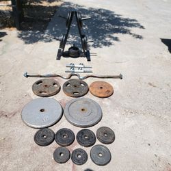 Standard Dumbells & Curlbar Set With Rack Plus Weights