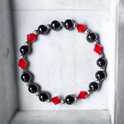 Black Obsidian & Red Crystal Healing Bracelet