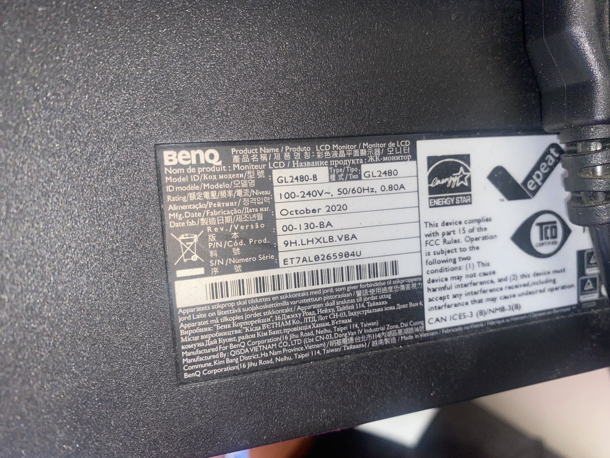 BenQ Monitor 1080p 50/60 Hrz 24 Inches