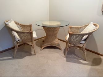 Wicker dresser, mirror, table and chairs