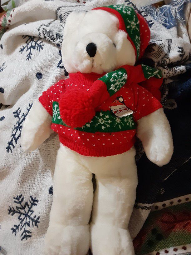 Vintage Christmas Bear With Sweater Still Has Orginal Retail Tags
