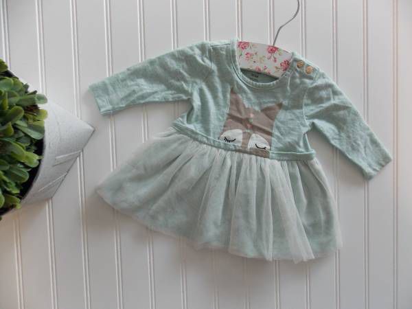 Jessica Simpson Baby Girl Eggshell Blue Fox Tulle Skirted Dress 0-3M 0-3 Months 