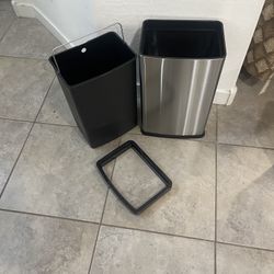 25L/6 Gallon Stainless Steel Square Trash Can, Large Kitchen Trash Can, Office Commercial Trash Can, Silver, 11.8in Long 8.6in wide 19.6in tall