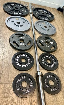 CUZ NEED THE $$ NEW Olympic Equipment: 6 ft Silve Bar w/cooper bearings & Cast Iron Weight plates Total: 280 lbs [ NO, NO BETTER PRICE]