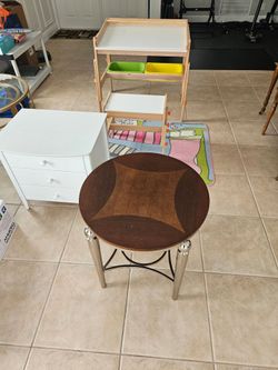 Desk, kids bench, rug, night stand and coffee table.