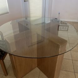 Wooden Table With Round Glass Top