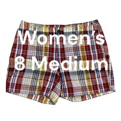 Women's Eddie Bauer 8 M Medium Shorts Mercer Fit Khakis Chino Bermuda Red Blue