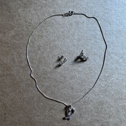 Heart Pendant Necklace With Matching Earrings 