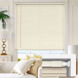 LazBlinds No Tools No Drill 1" Vinyl Mini Blinds, Cordless Blinds for Windows, Light Filtering Horizontal Window Blinds & Shades, 28" W x 64" H, Cream