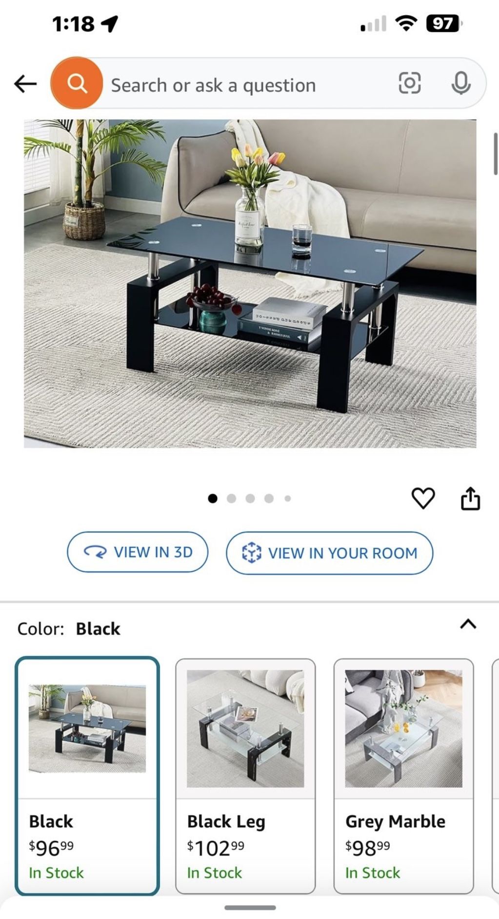 Black Tempered Glass Coffee Table
