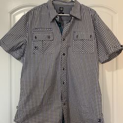 CAVI Mens Size XL Premium Long Sleeve Button Up Blue Plaid Shirt Flip Cuff
