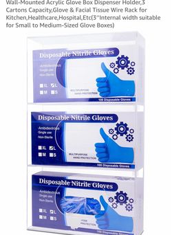 Wall-Mounted Acrylic Glove Box Dispenser Holder,3 Cartons Capacity,Glove & Facial Tissue Wire Rack for Kitchen,Healthcare,Hospital,Etc(3’’Internal wid