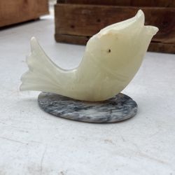 vintage hand-carved onyx or alabaster stone fish figurine