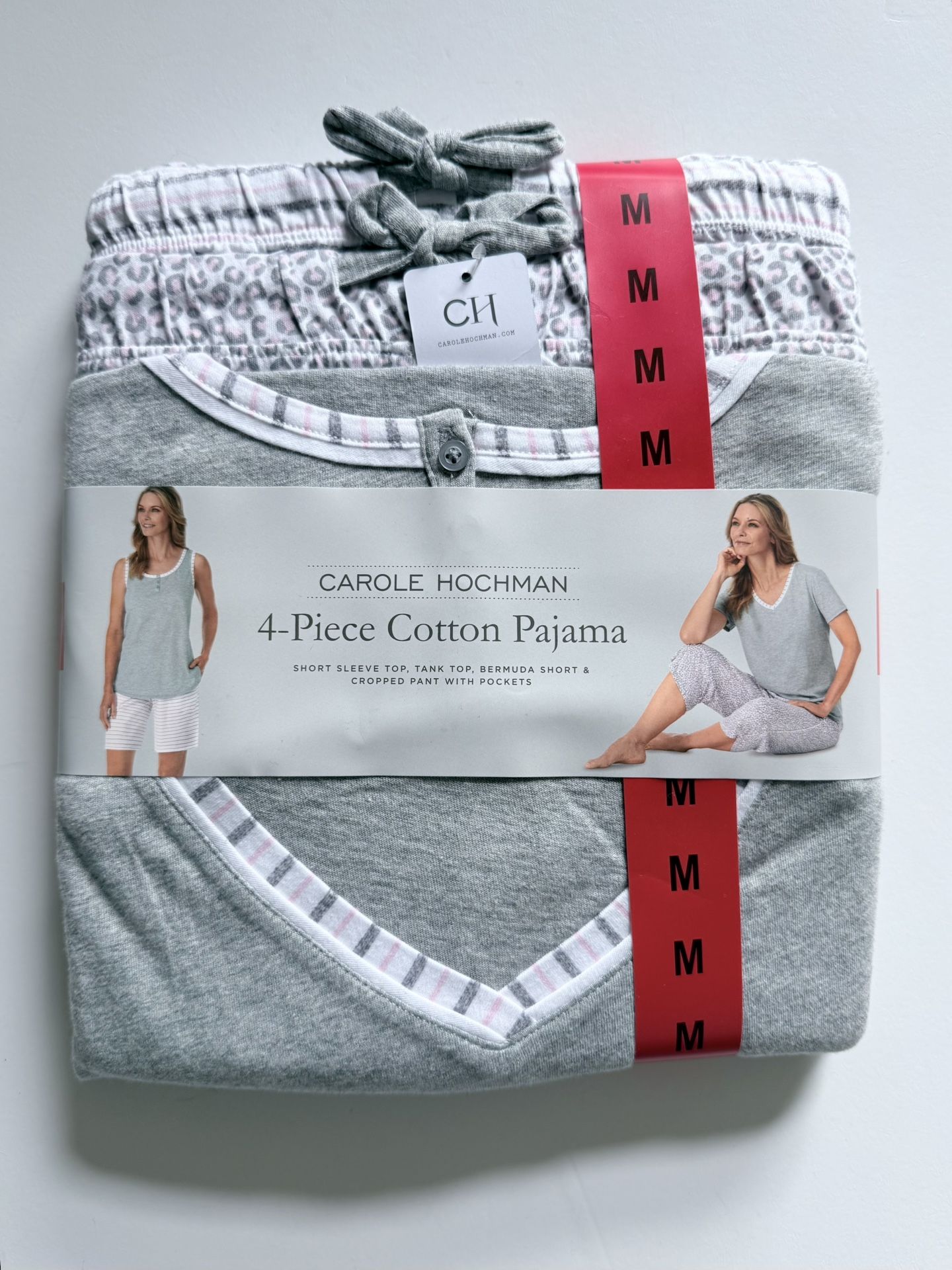 Midnight by Carole Hochman Pajama Set Leopard Stripe Shorts Capris Sleepwear