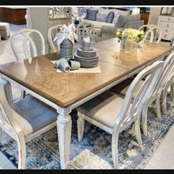 Rectangular Brown / White Table And 6 Two Tone Chairs Set | Dining Room Set ✅ Brand New ✔️ Financing Available 📣