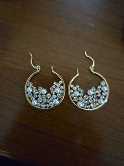 Gold Hoop Earrings with Pearls and Crystals
