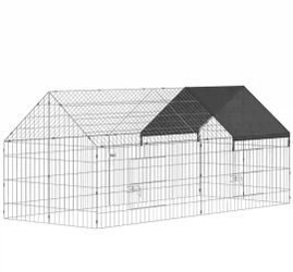 PawHut Metal Chicken Coop with Cover for Backyard Small Animals Duck Rabbit, 71" x 29.5" x 29.5", Black