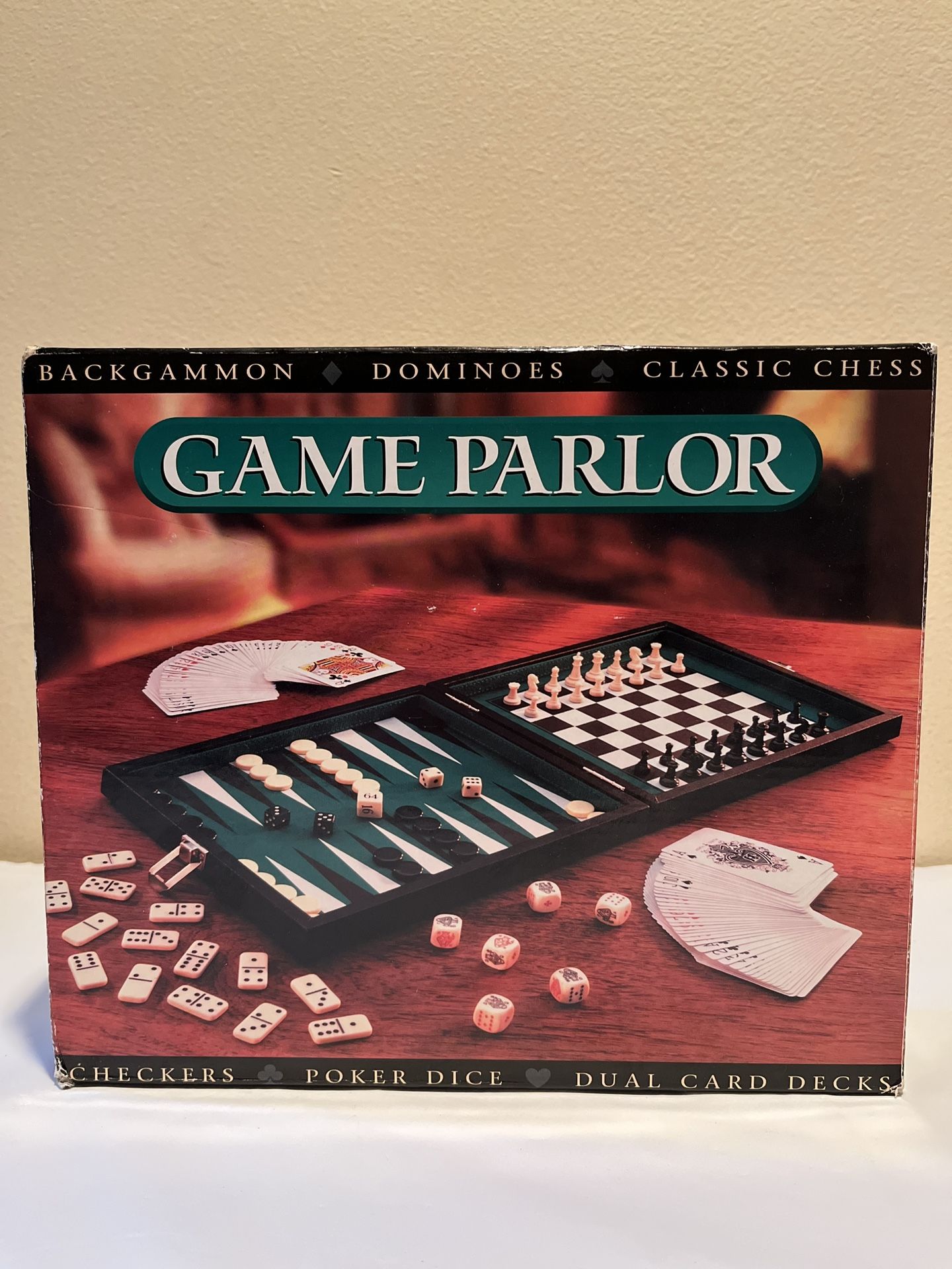 Game Parlor [Game] 6 in 1 Game Board Chess Checkers Dominoes Cards Dice