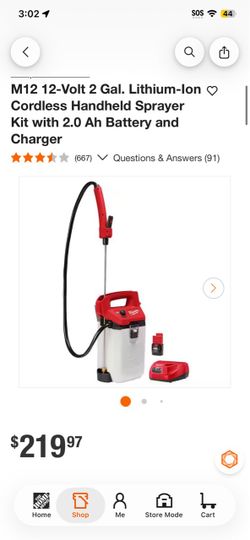 M12 12-Volt 2 Gal. Lithium-lon • Cordless Handheld Sprayer Kit with 2.0 Ah Battery and Charger