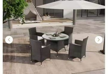 5-Piece Wicker Outdoor Dining Set, Patio Dining Table and Chairs .