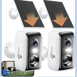 Solar Security Cameras Wireless Outdoor, 2K Outside Security Wireless WiFi Cameras, Battery Powered Outdoor Cameras with Solar Panel, Color Night Visi