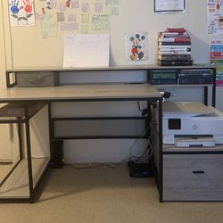 Modern Desk with Storage Drawer & Shelves
