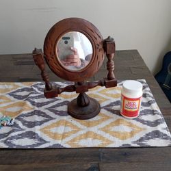 Antique Folk Art Vanity Mirror~ Hand carved wooden shaving mirror

