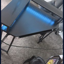 Corner Desk With LED Lights And Shelves- 3 Feet On Each Side